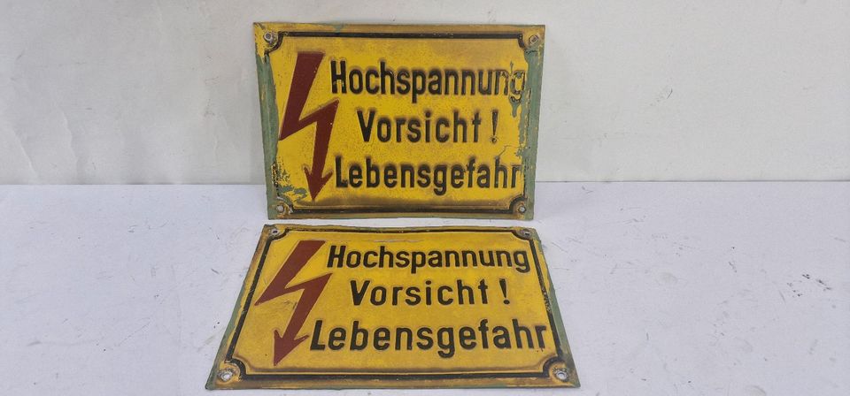 60er Jahre Blechschild  Hochspannung Vorsicht Lebensgefahr in Heusweiler