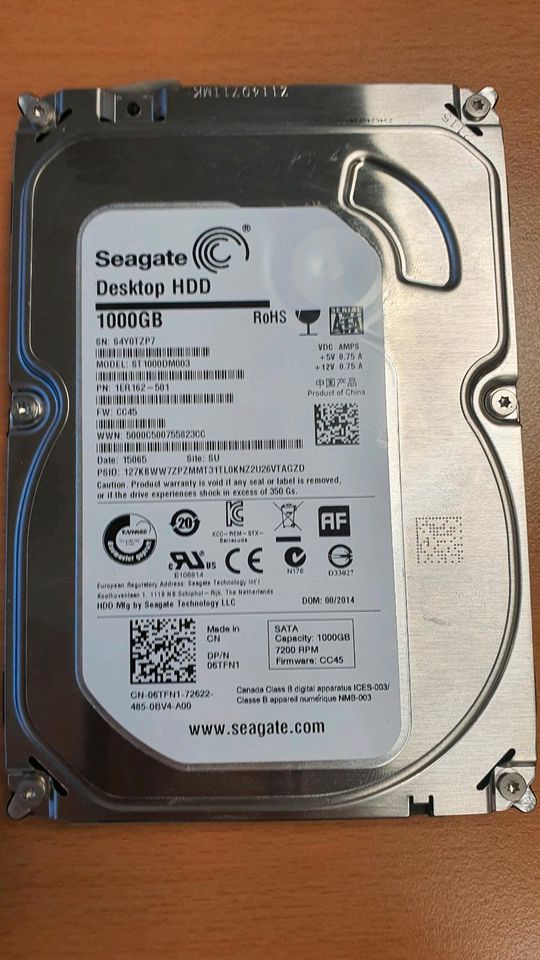 Desktop HDD Festplatte Seagate 1,0TB (1.000GB) in Unterschleißheim