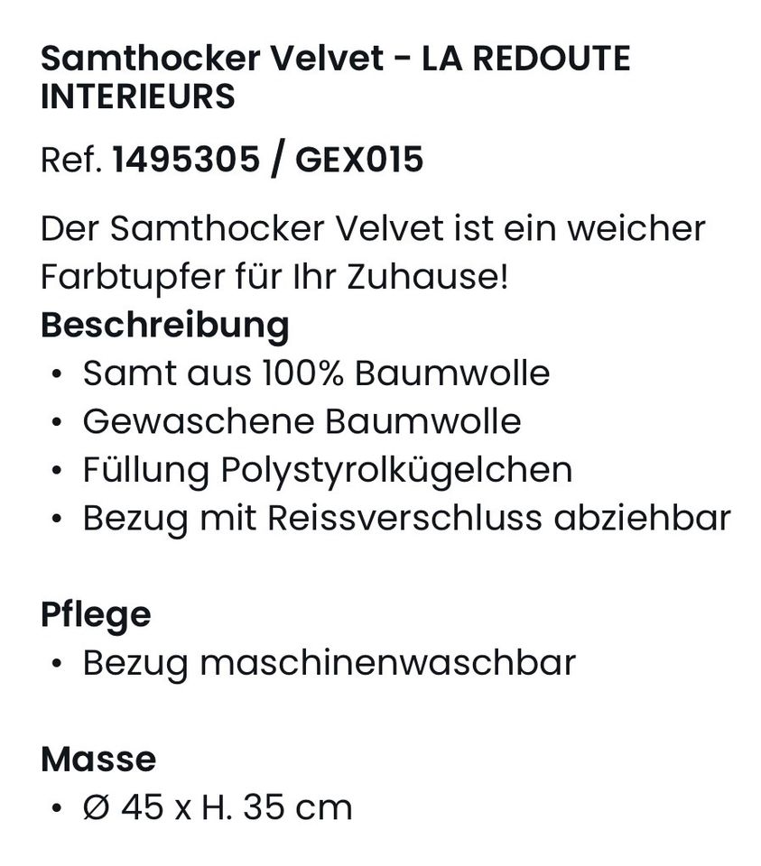 LA REDOUTE INTERIEURS Samthocker Velvet grautürkis in Augsburg