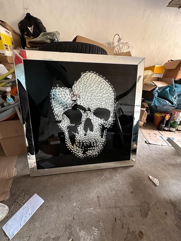Kare Design Bild Frame Mirror Skull Schwarz/Silber, Glasbild, in Esslingen