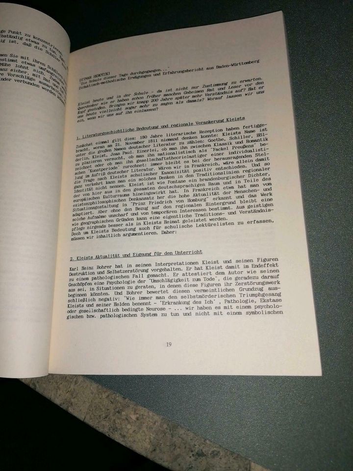 Deutsch Unterricht Heinrich von Kleist Beiträge Behandlung 1994 in Berlin