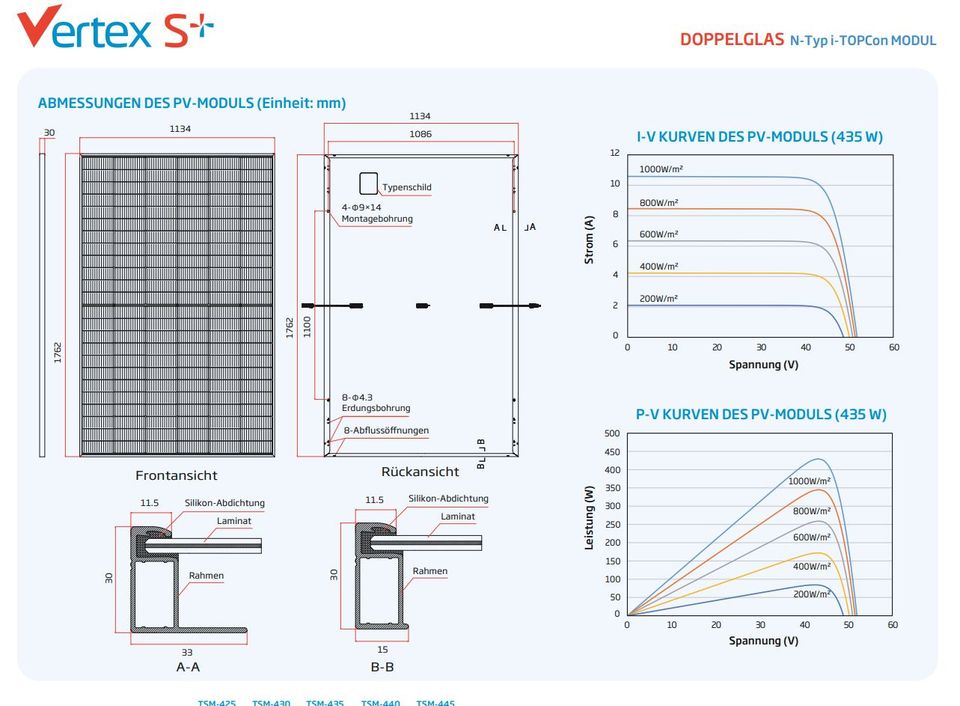 ☀️ Solarpanel / Solarmodul / PV Modul / Balkonkraftwerk / Solar ☀️ Trina Vertex S+ 445W Glas-Glas - ✅ NEUWARE ✅ Sofort abholbereit in Hannover/Langenhagen! ☀️ in Langenhagen