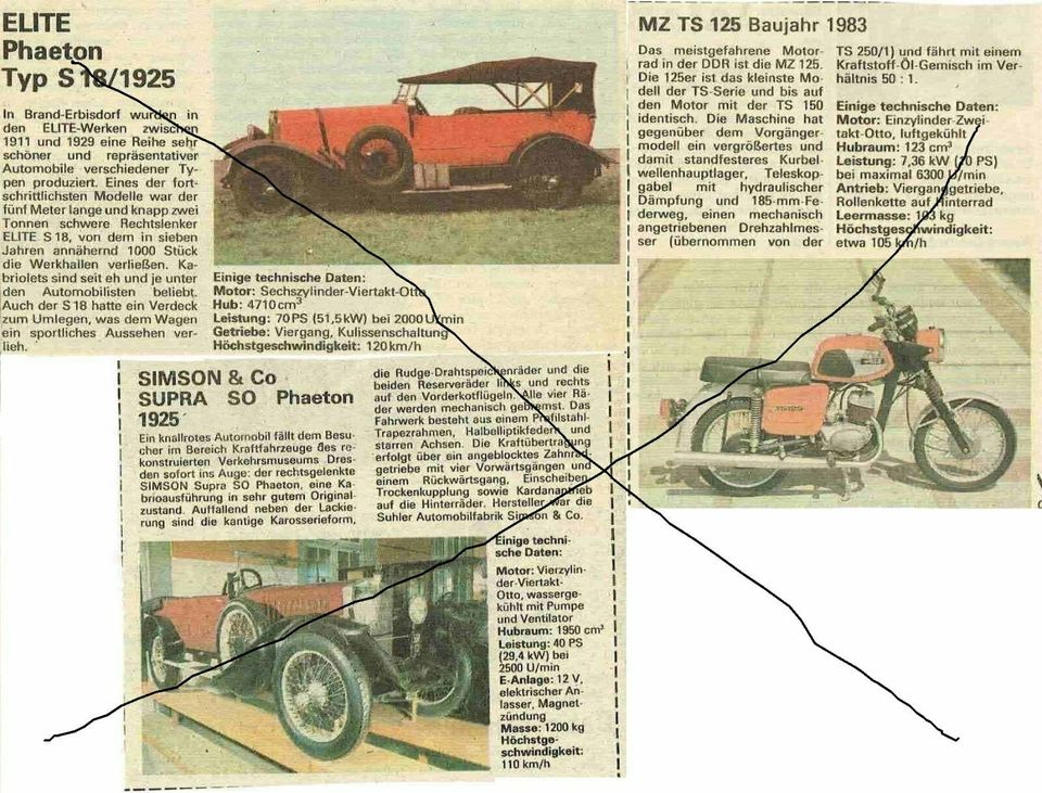 Sammlung v. Zeitungsauschnitten üb. Oldtimerautos und -motorräder in Oelsnitz / Vogtland