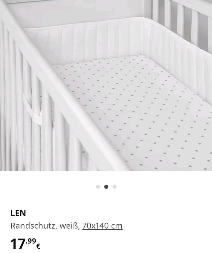 Ikea Len Baby Bett Umrandung Schutz Kissen 70×140 weiß Polster in Klipphausen