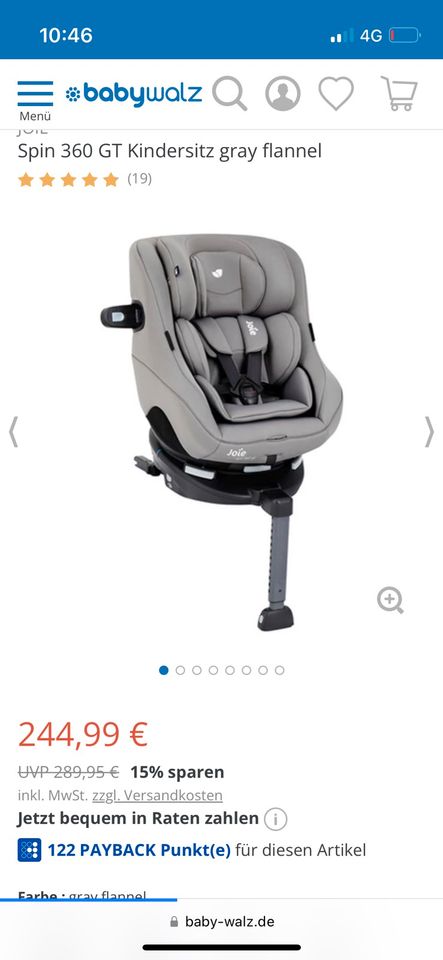 Mitwachsender Kindersitz Autositz Joie Spin 360 GT grau & Isofix in Malsch