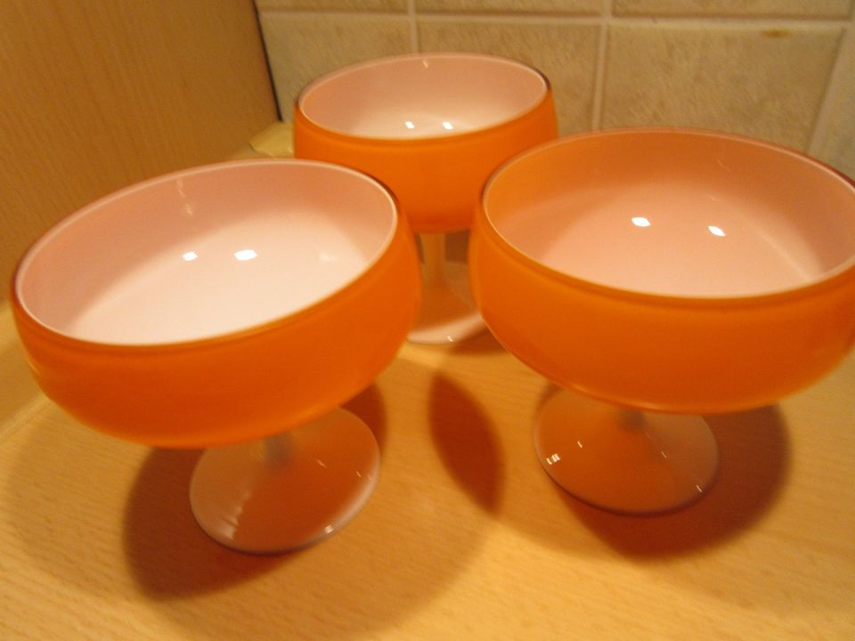 Eis Schalen Glas Vintage Orange 3 Blau 2 Dessert Nachtisch in Gelsenkirchen