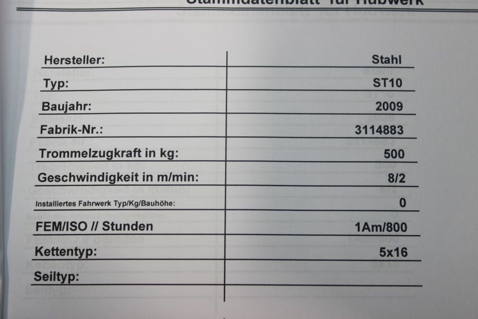 Stahl ST1005 ST10 Elektro Hallenkran Kran Kettenzug 500Kg 42964 in Dinslaken