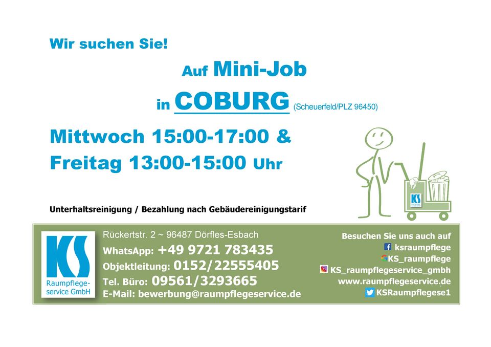 Arbeit / Mini-Job / Reinigungskraft (m/w/d) in Coburg-Scheuerfeld in Coburg