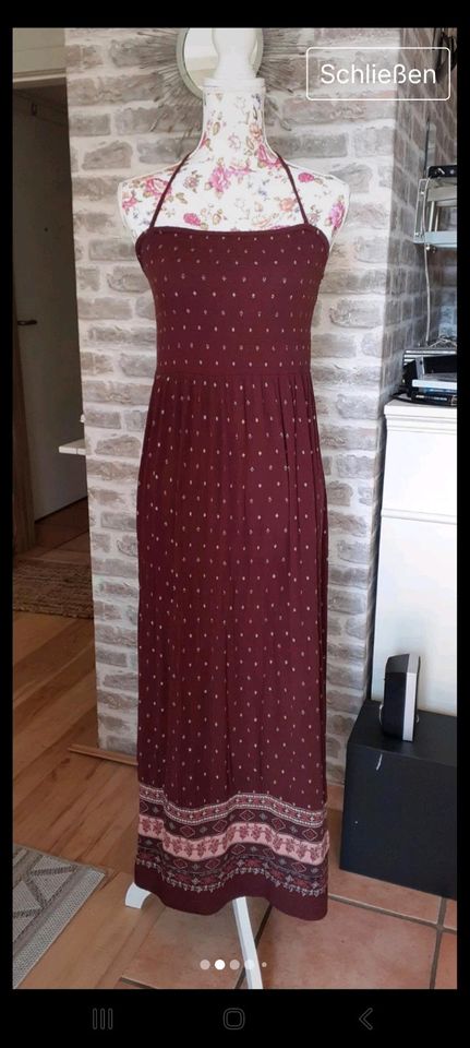 Esprit Sommer Maxi Kleid Bandeau gr 38 Bänder burgunderot weiss in Tarp