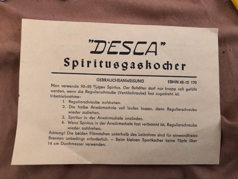 DESCA Spirituskocher DDR neu OVP kostenloser Versand in Sulzbach-Rosenberg
