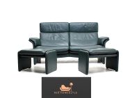 Design Sofa Zweisitzer Grün Leder 2x Hocker Funktion Kino Couch Nordrhein-Westfalen - Lage Vorschau