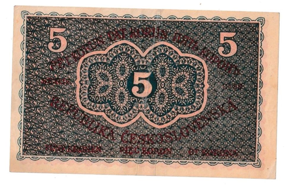 5 Korun Banknote Tschechoslowakei "FEHLDRUCK" 1919 XF RAR in Niedernhausen