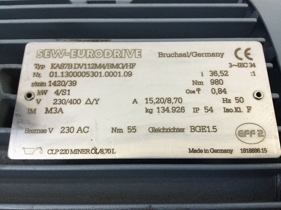 SEW-EURODRIVE Kegelrad-Getriebemotor KA87B DV112M4/BMG/HF 4kW in Korschenbroich