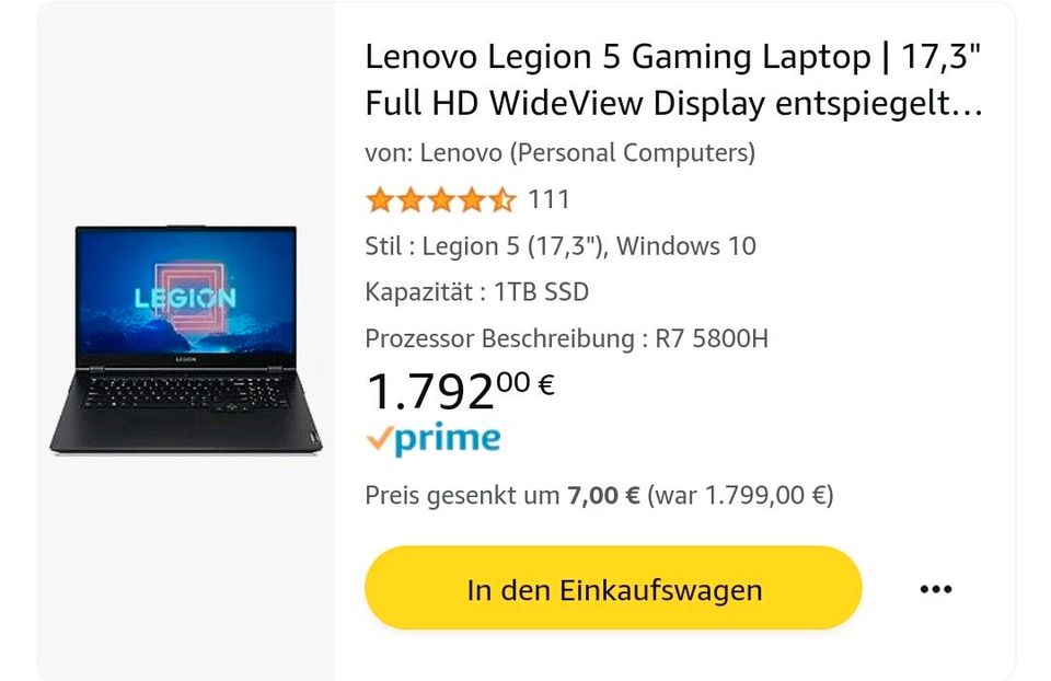 Lenovo Legion 5 Gaming Laptop 17 Zoll Ryzen 7 RTX 3070 in Oftersheim