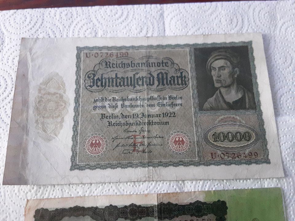 Alte Deutsche Reichsbanknoten 10.000 und 50.000 Reichsmark in Freiberg