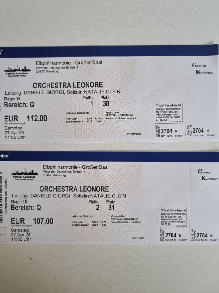 2x Tickets Orchstra Leonore Elbphilharmonie großer Saal, in Hamburg