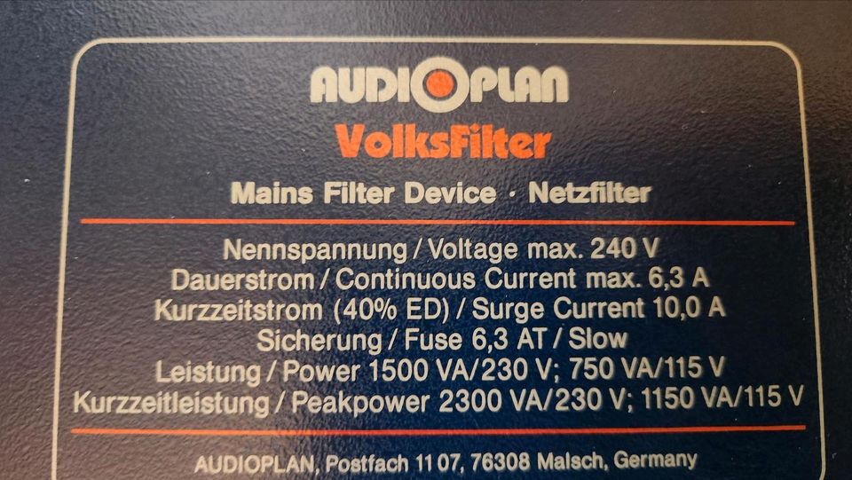 Audioplan High End Netzfilter Volksfilter top Zustand Hifi Tuning in Plau am See