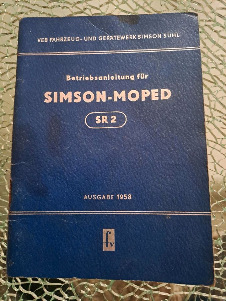 Simson sr2 Betriebsanleitung original 1958 in Hohnstein