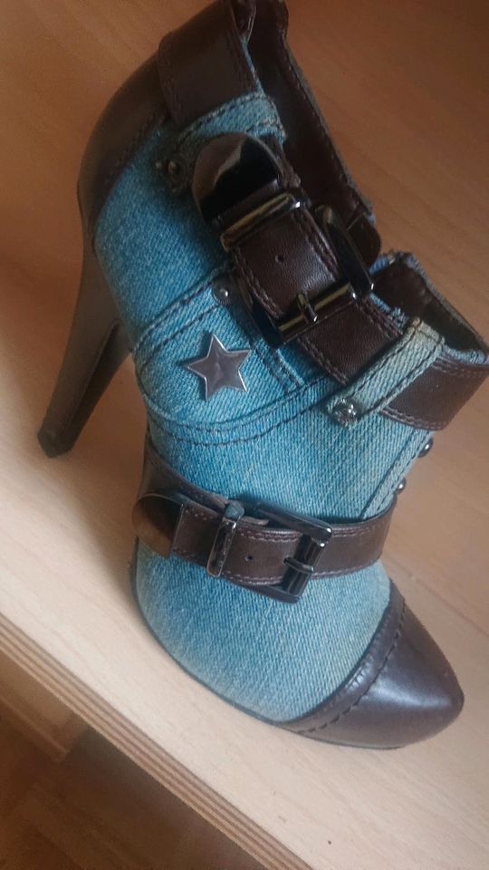 Stiefeletten Jeans und Leder, blau braun, Größe 39 in Rodalben