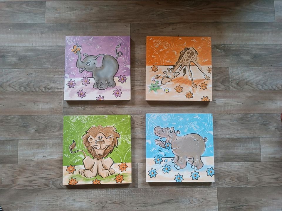 Kinderzimmer Bilder Set Elefant Löwe Giraffe Nilpferd in Reuden