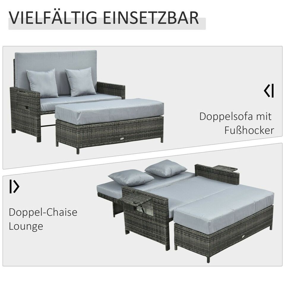 Polyrattan Lounge-Sofa Gartensofa Gartenliege 2-Sitzer mit Kissen in Bremen