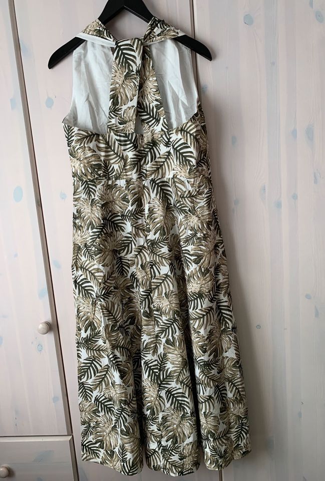Hallhuber Sommerkleid Baumwolle Grün Weiß Midi Neckholder Kleid in Essen