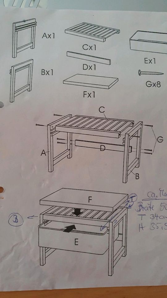 Hocker m. Schublade B ca 50cm in Hemer