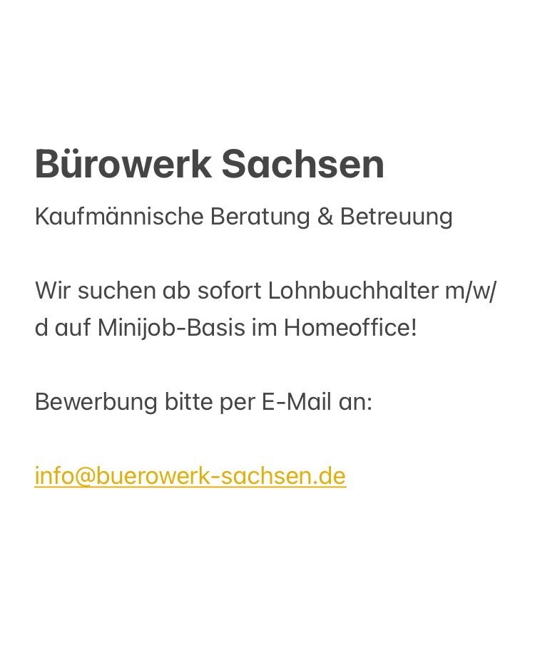 Lohnbuchhalter m/w/d im Homeoffice auf Minijobbasis gesuchte in Dresden