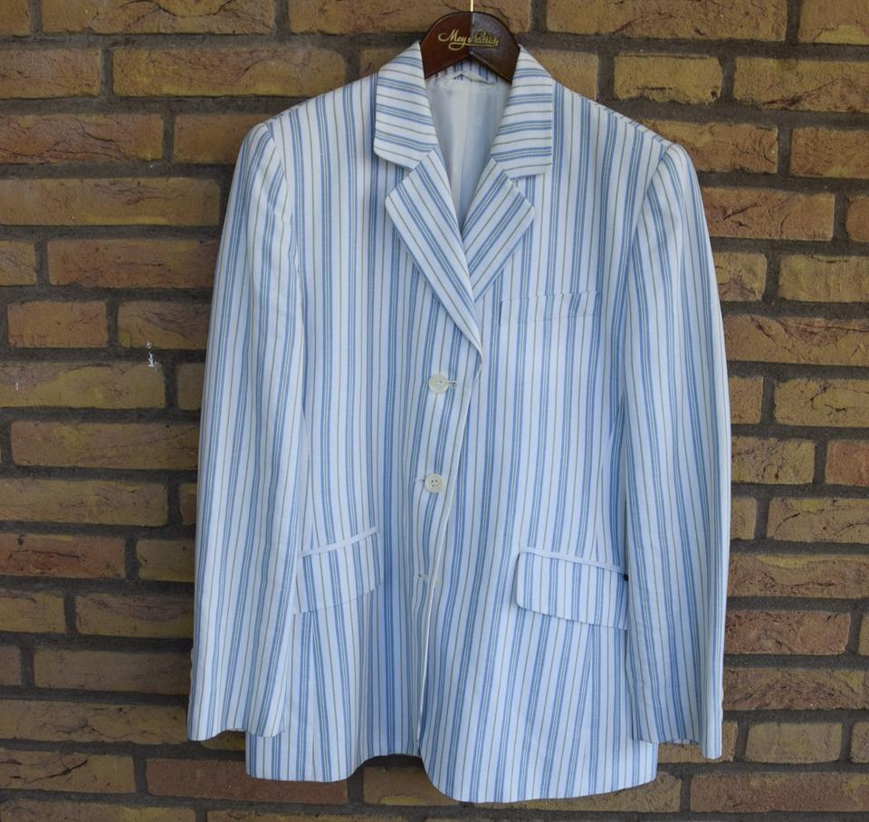Aigner Blazer blau-weiß gestreift Gr. 40 Baumwolle / Leinen in Gauting