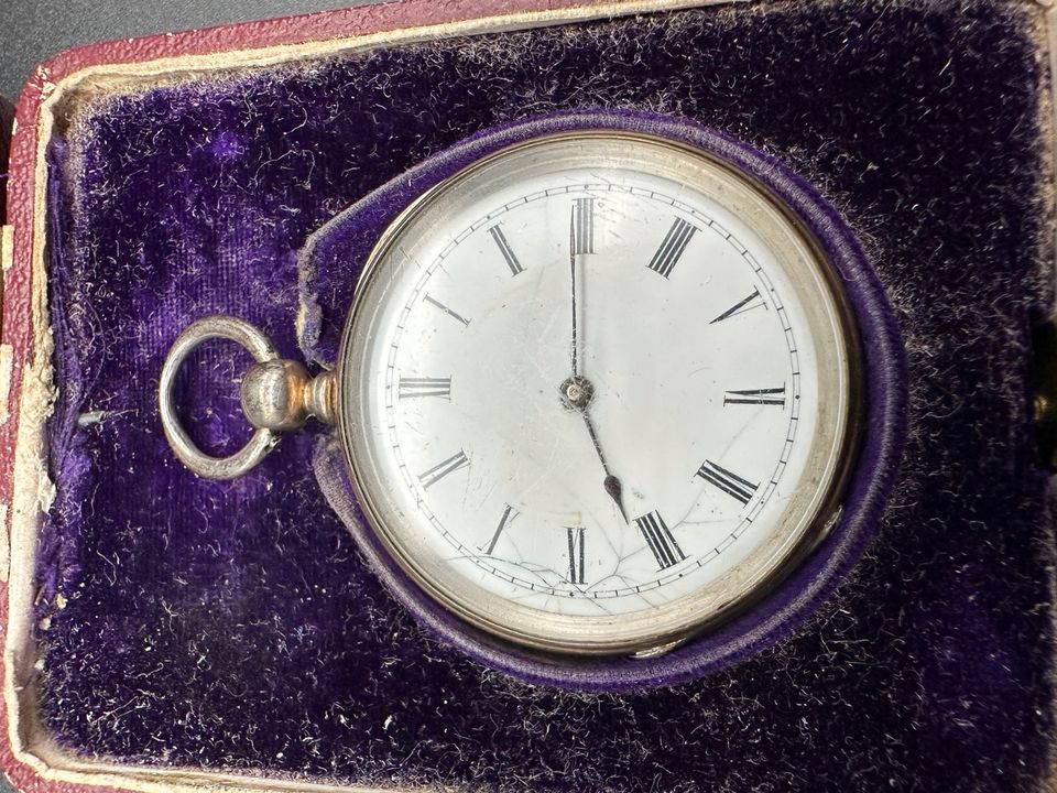 tolle antike Taschenuhr Silber 13 Lot 812,5er mit Box top in Aschersleben