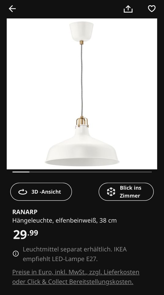 Ikea Ranarp Deckenlampe Hängelampe weiß in Berlin