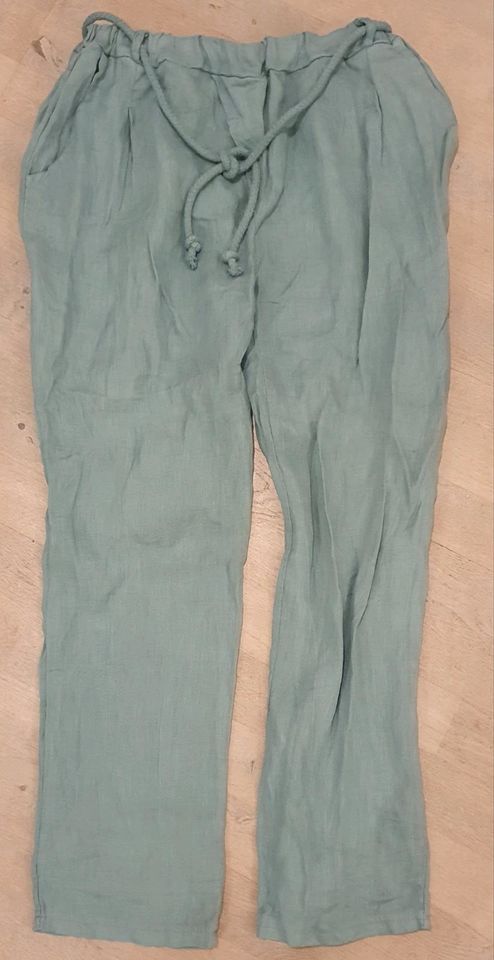 Schöne leichte Hose M L Sommer Made in ITALY LEINEN grün in Krefeld