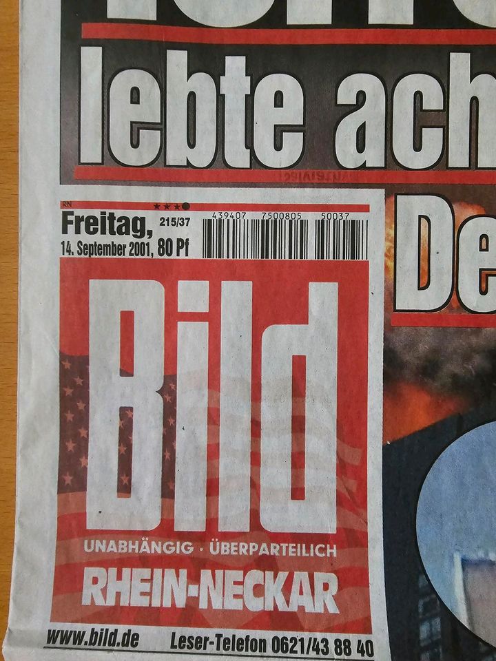 Bildzeitung 11.09.2001 Ausgabe 14.09.2001 in Mannheim