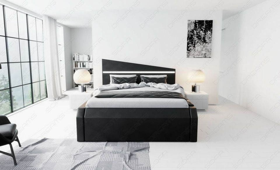 Bett Komplettbett Designerbett Nelassa Kunstleder mit LED in Berlin