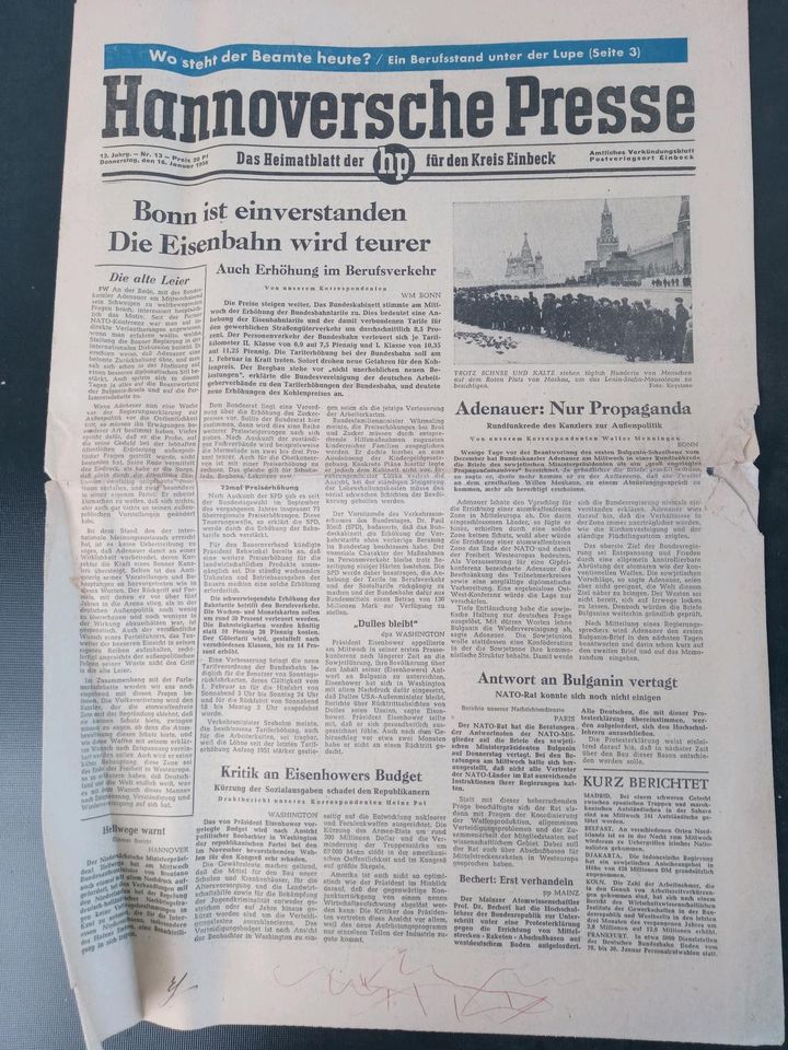 Zeitschrift Hannoversche Presse vom 16. Januar 1958 in Northeim