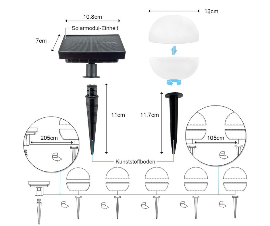 SOLAR RGB Bunt LED 6 Meter Solarlampen Lichterkette Außen Kugel 5er Set Solarkugeln, IP44 für außen Balkon Terrasse Licht Gartenkugeln Garten Deko Lampe Leuchte Beleuchtung Solarleuchte NEU in Bielefeld