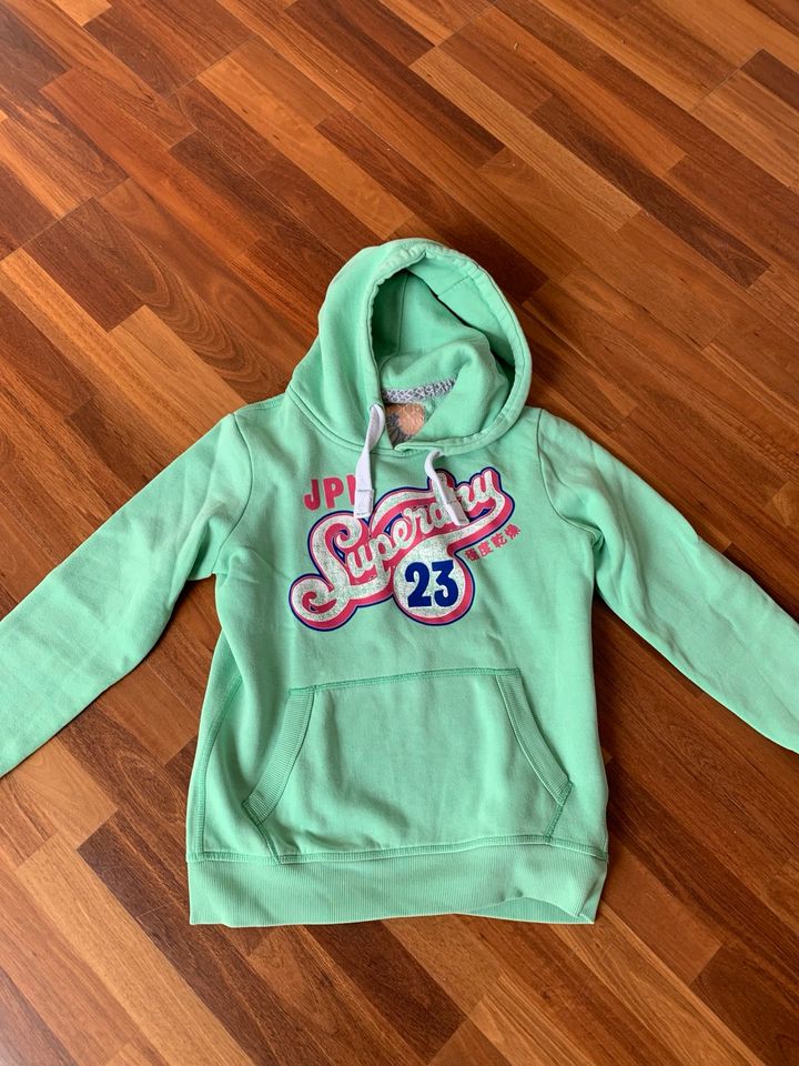 Superdry Pullover Hoodie Sweatshirt L 40 mintgrün in Geldern