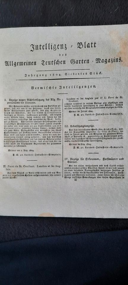 Garten Magazin Weimar 1.Jahrgang 1804 Antik Buch Zeitung in Northeim