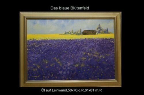 Ölgemälde auf Leinwand - Das blaue Blütenfeld in Oberursel (Taunus)