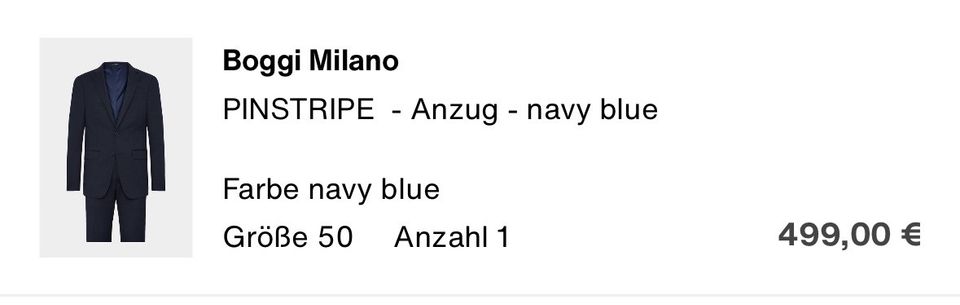 Ungetragener Boggi Milano Pinstripe Anzug, Navy Blue, Größe 50 in Bad Wiessee