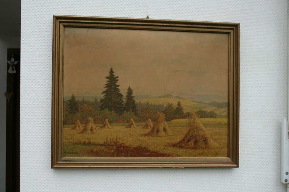 altes Gemälde M. Henschke Landschaft im Rahmen signiert in Bergisch Gladbach