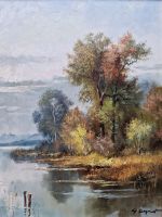 Ölgemälde Bild Vintage - Herbstliche Flusslandschaft 50x60 Köln - Porz Vorschau