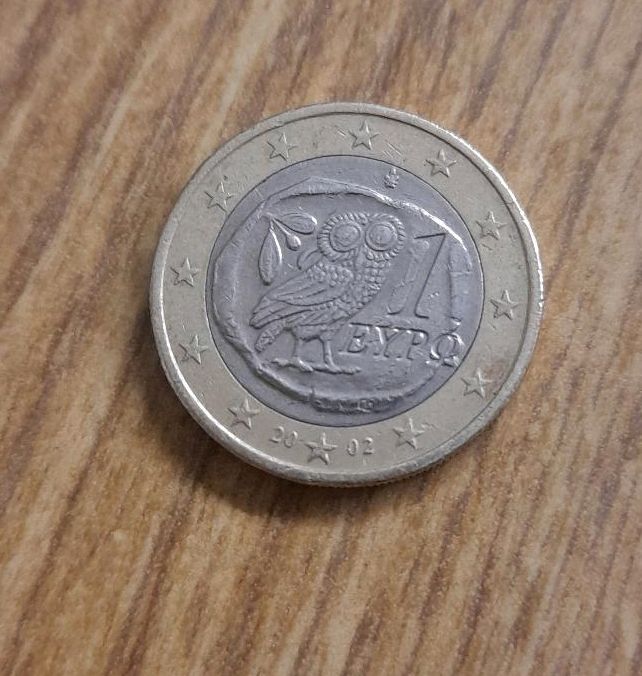 1 Euro münze Griechenland  Eule  2002 in Donaueschingen