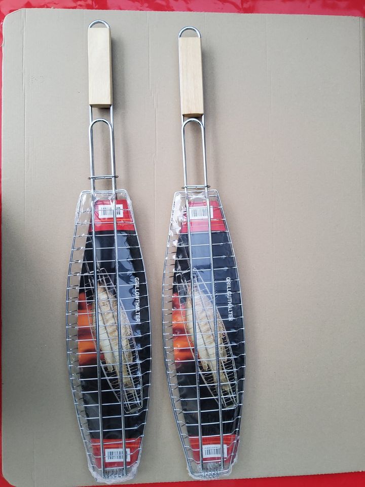 2x BBQ Grillguthalter Grillhalter Grillgut Fisch Grillkorb NEU in Mainz