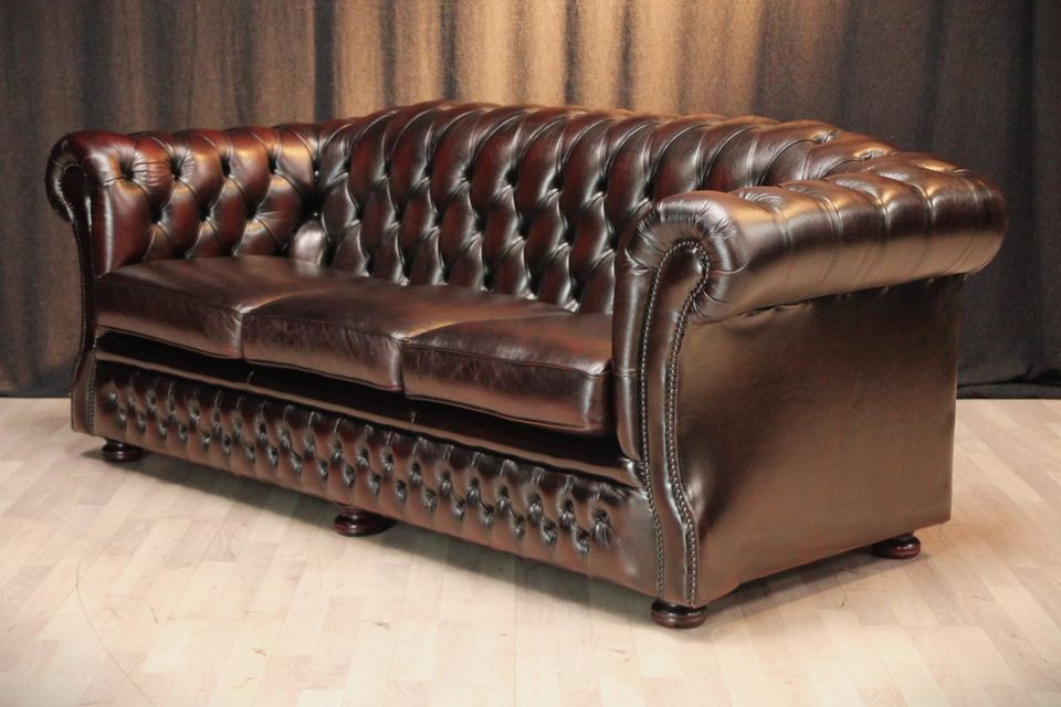 Chesterfield Springvale 3er Sofa, Rindleder, Rot/Braun in Heinsberg