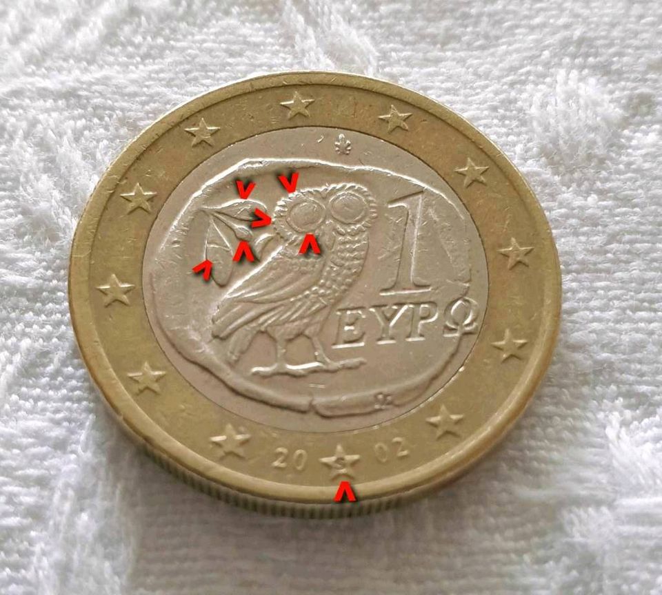 1 Euro Münze Eule Griechenland 2002 mit S im Stern Fehlprägungen in Berlin
