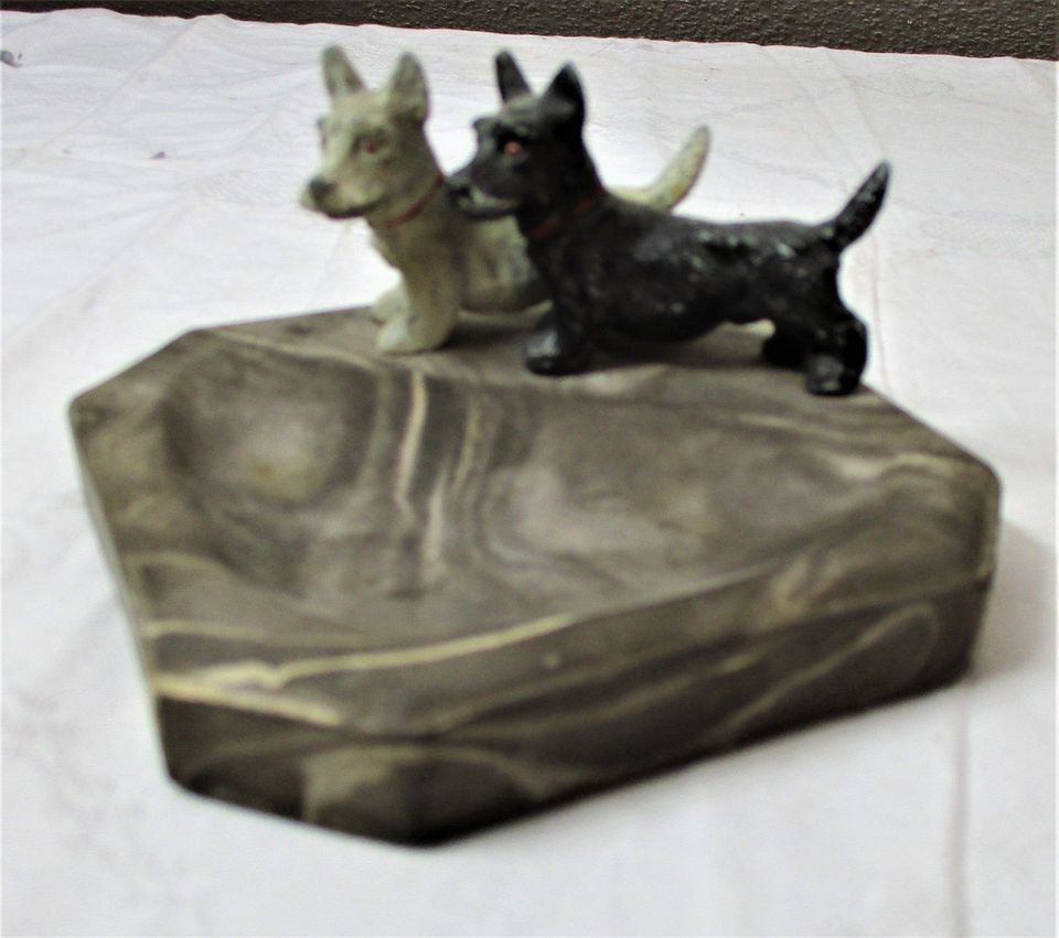 Scottish Terrier Hundefigur Schale/Aschenbecher Marmor+Metallguss in Saarbrücken