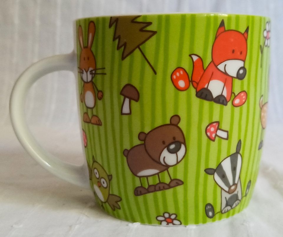 HERZ & HEIM große TASSE grün gestreift WALDFREUNDE Wald-Tiere MUG in München