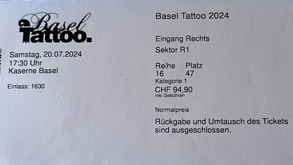 2 Tickets für Basel Tattoo am 20.07.2024 in Surberg
