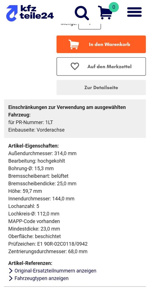 ATE Bremsscheiben Bremse Audi Vw Seat Skoda 5x112 in Berlin